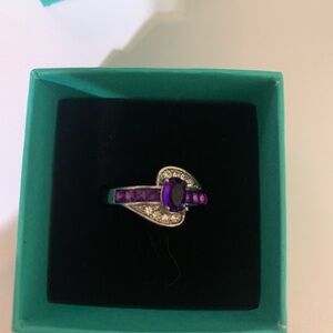 Source Unknown Purple Gemstone Heart Ring with Silver Accents